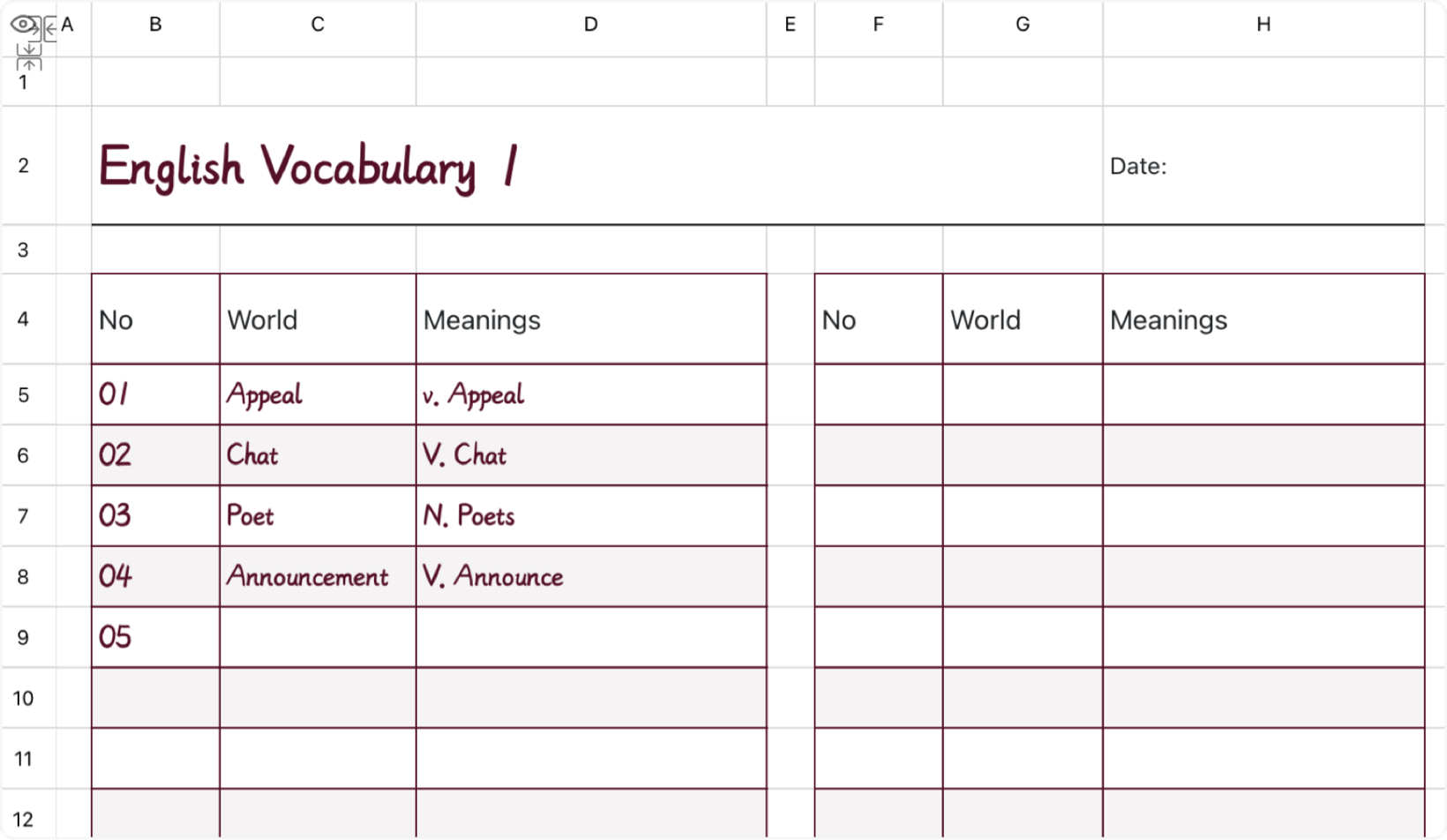English vocabulary 1